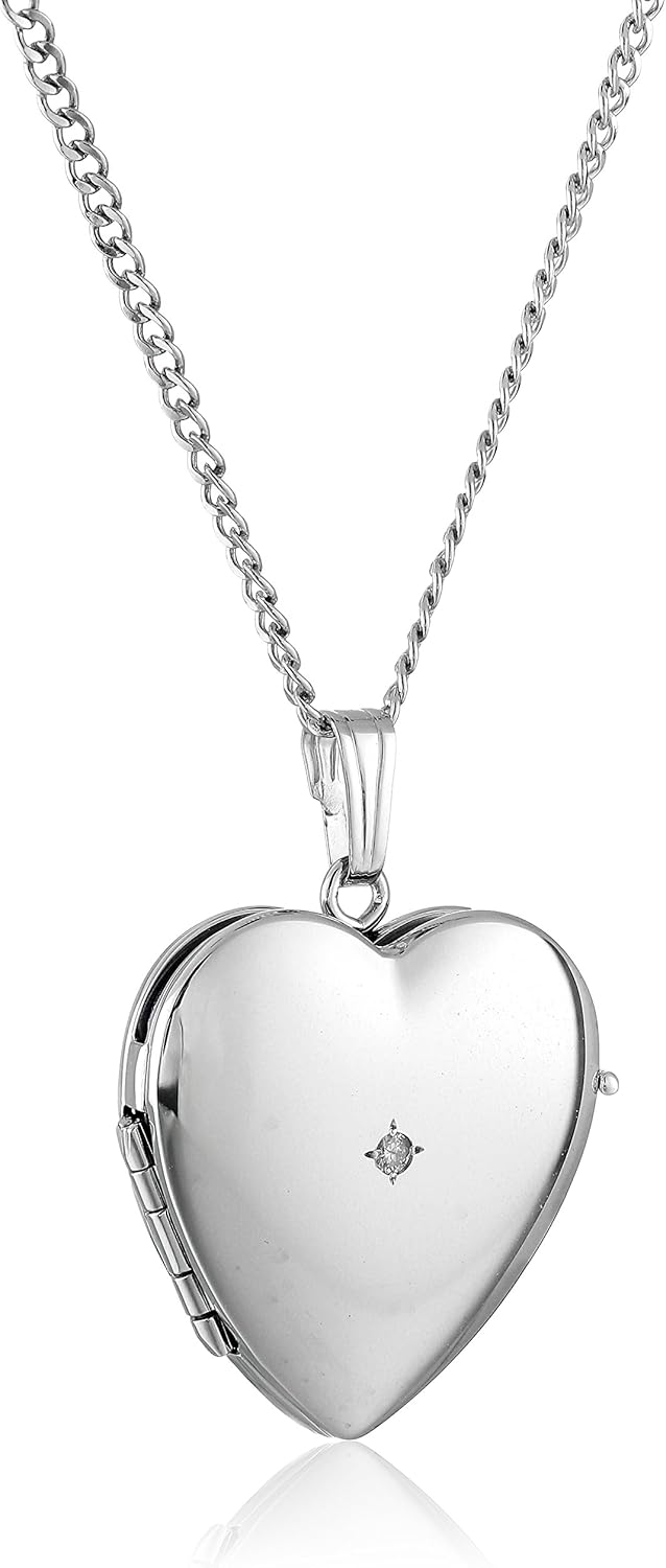 Sterling Silver Diamond-Accented Heart Locket Necklace 18in