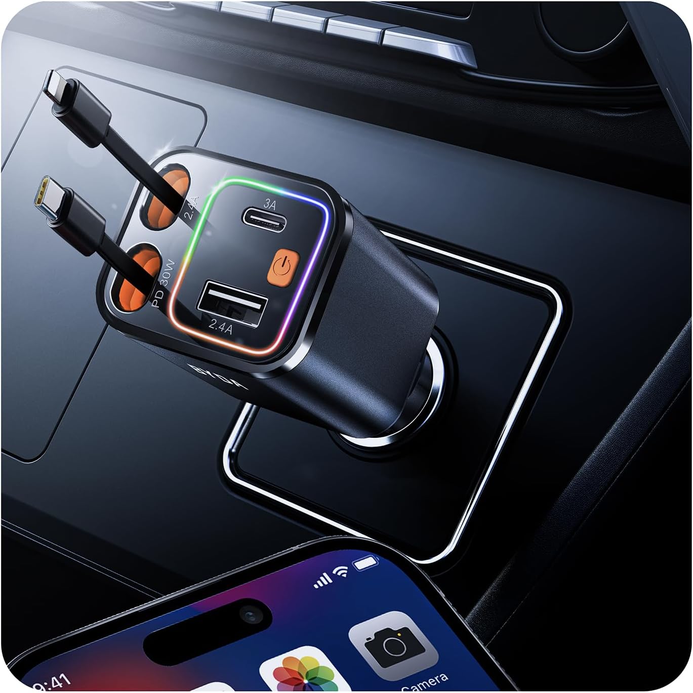 BYDA 4-in-1 Car Charger: Lightning Fast Charging