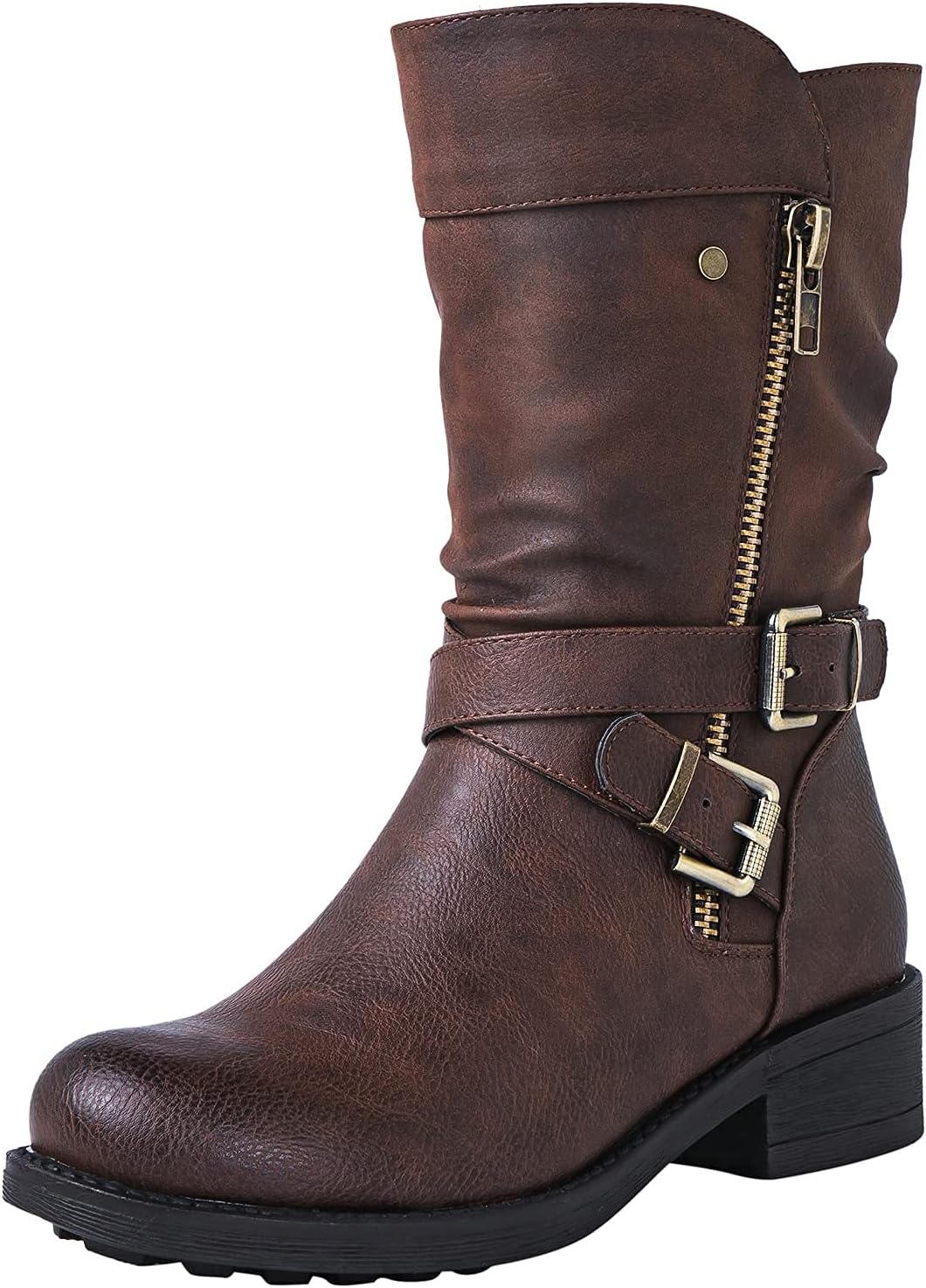 GLOBALWIN Women's Mid Calf Biker Boots for Fall Fashion Style