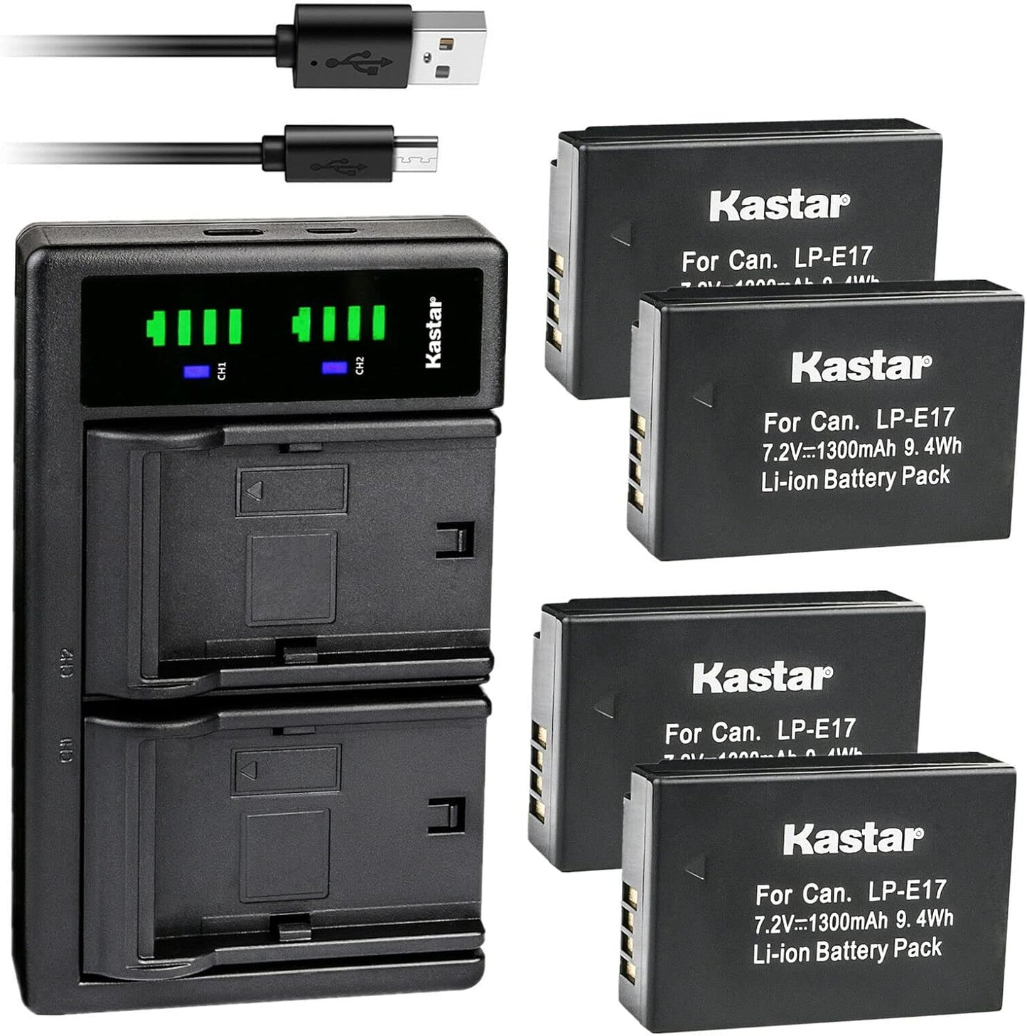 Kastar 4-Pack Battery and USB Charger for Canon LP-E17 Cameras