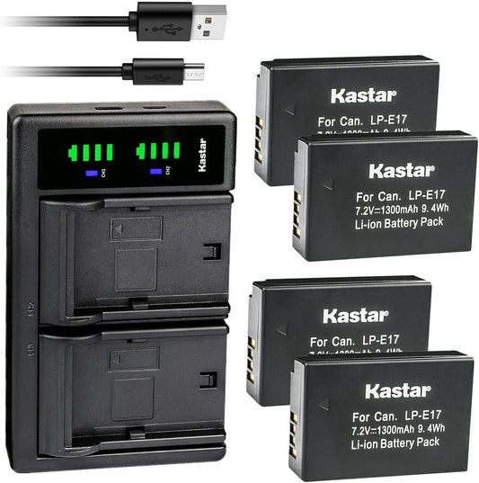 Kastar 4-Pack Battery and USB Charger for Canon LP-E17 Cameras