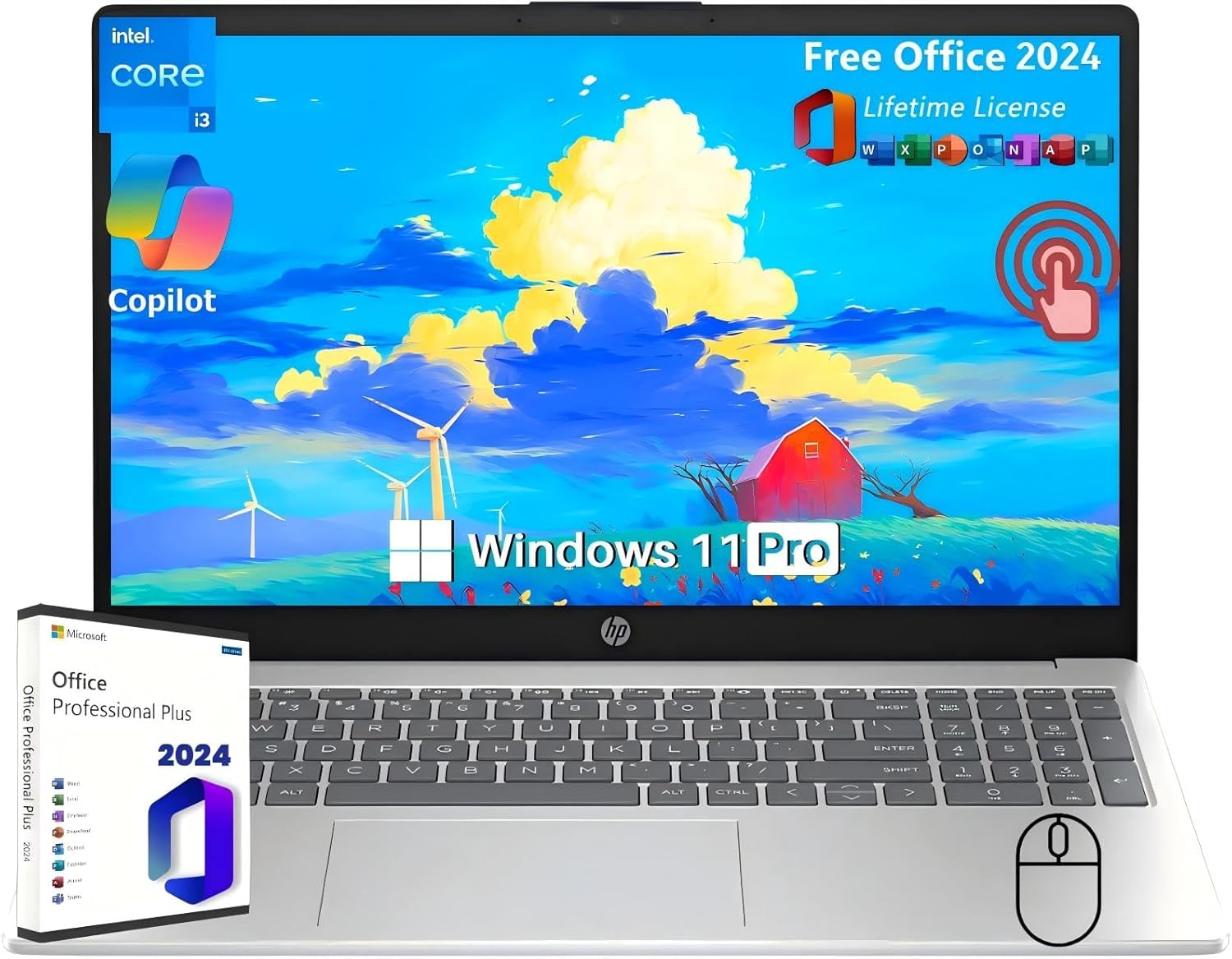 HP 15.6 Touchscreen Laptop - Lifetime MS Office, Powerful i3, 32GB RAM