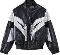 Mens Faux Leather Varsity Jacket Vintage Racing Motorcycle Graphic