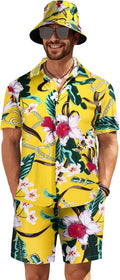 COOFANDY Men's Hawaiian Shirt and Short Set for Beach Fun