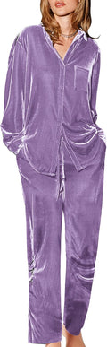 Velour Track Suits for Women Long Sleeve Pajama Set - Cozy Velour Fit