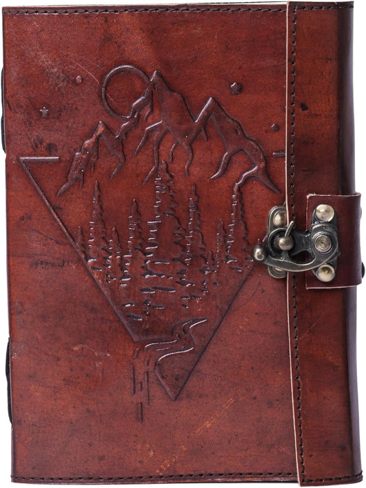 Vintage Brown Leather Journal - Timeless Deckle Edge Paper, Lock Closure - HIDEGHAR