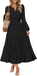 Women's Floral Maxi Dress Eyelet Lace Tiered Boho - Flattering Fit