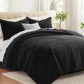 Black King Size Quilt Bedding Set with Pillow Shams - Lightweight