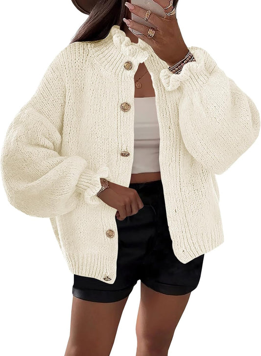 Saodimallsu Womens Ruffle Cardigan: Trendy Oversized Sweater