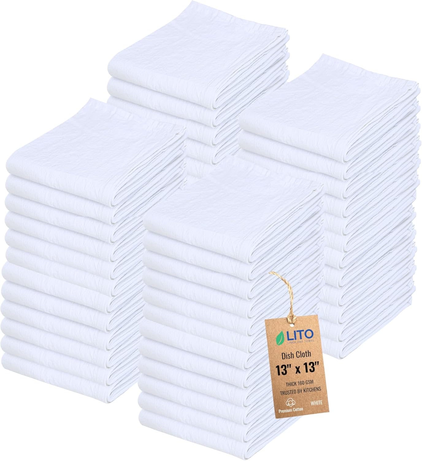 Cotton Dish Cloths for Kitchen Washing Dishes - 50 Pack