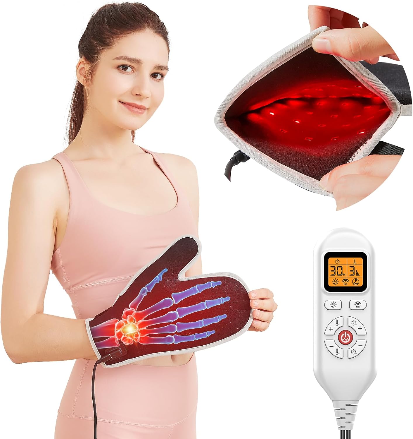 ALDIOUS Red Light Hand Glove with Pulse & Timer