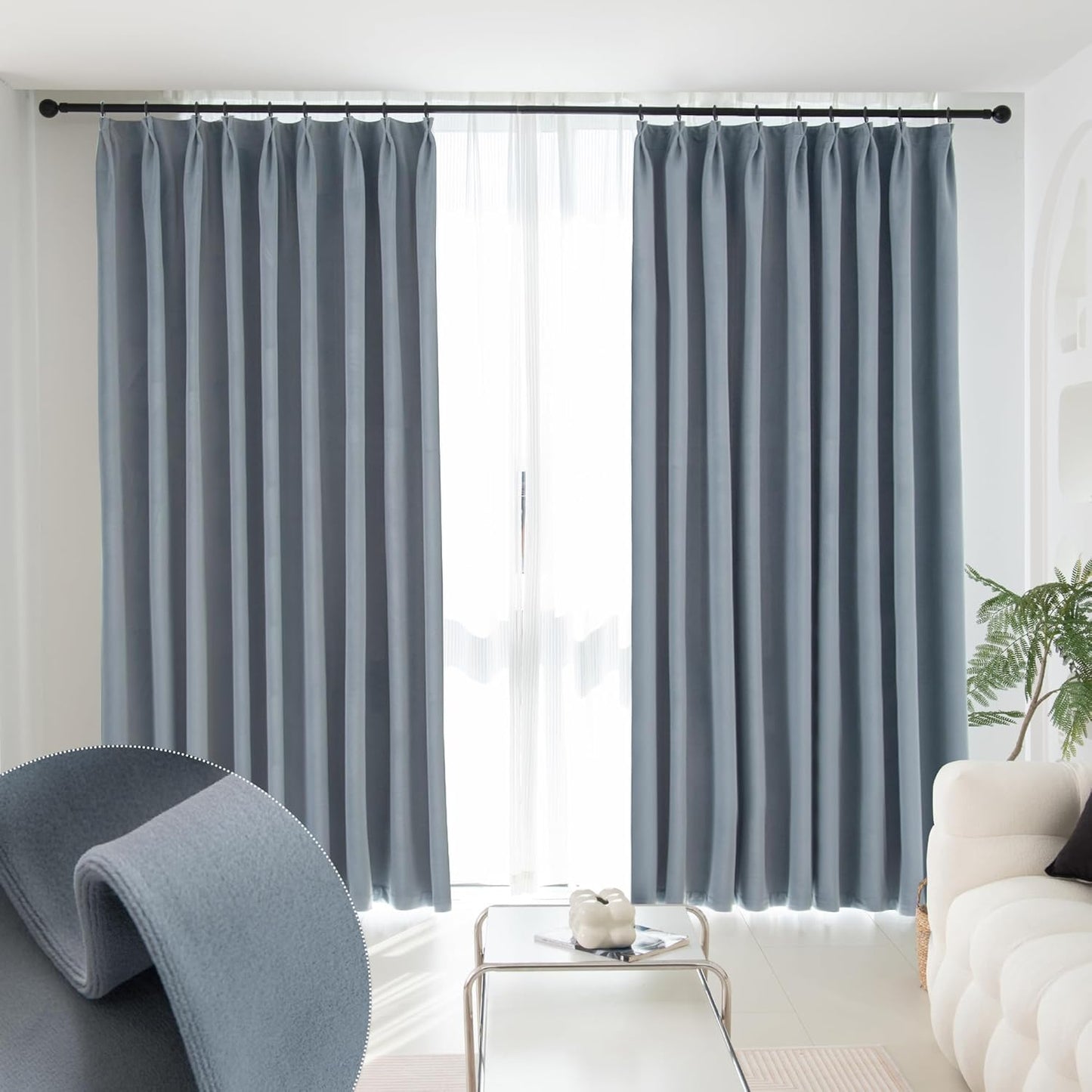 85% Blackout Soft Velvet Patio Curtain Panel - Dusty Blue 52 x 84 ~ MUMFAS