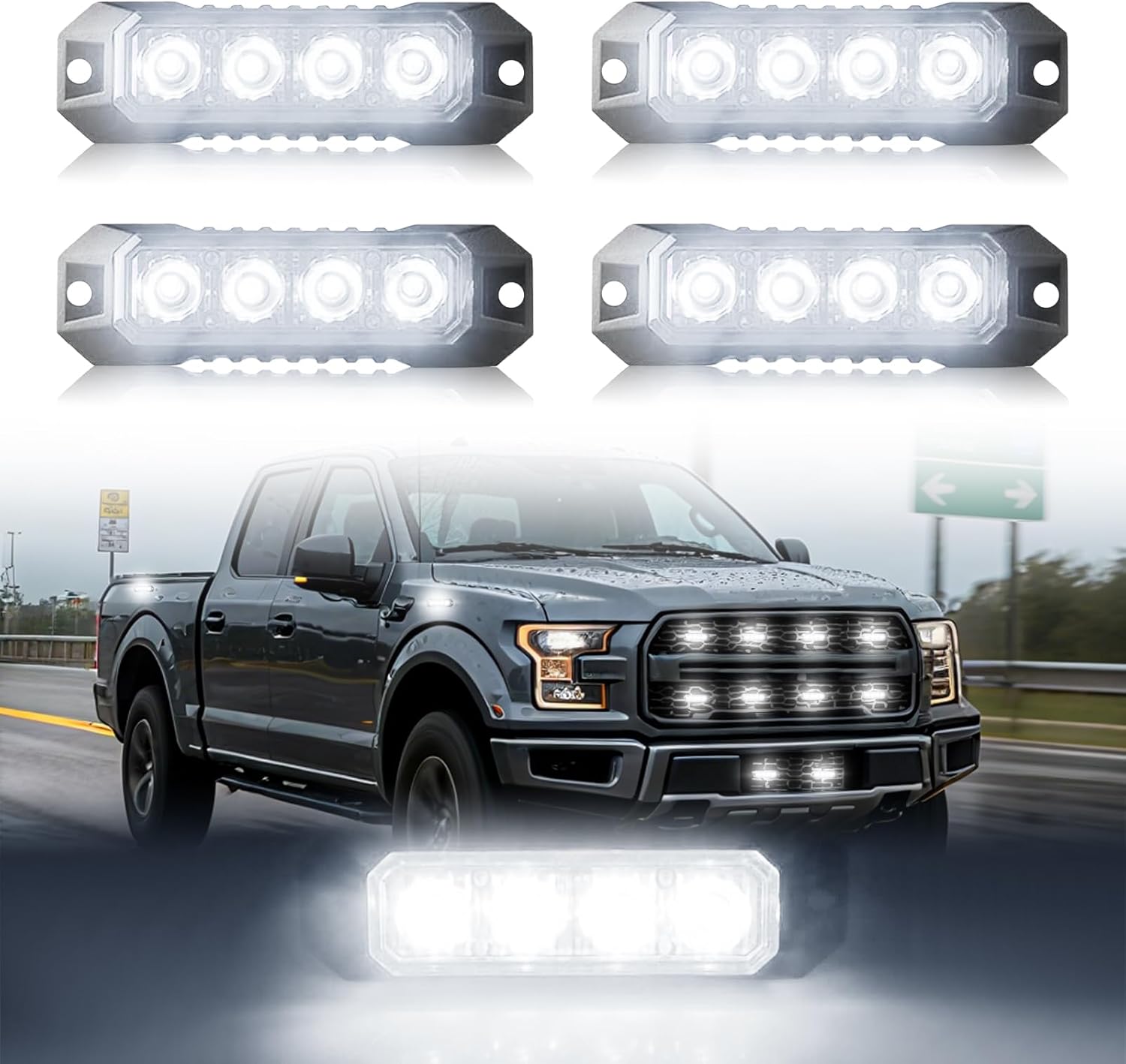 Ultra Slim 4-LED Surface Mount Strobe Lights for Vehicles