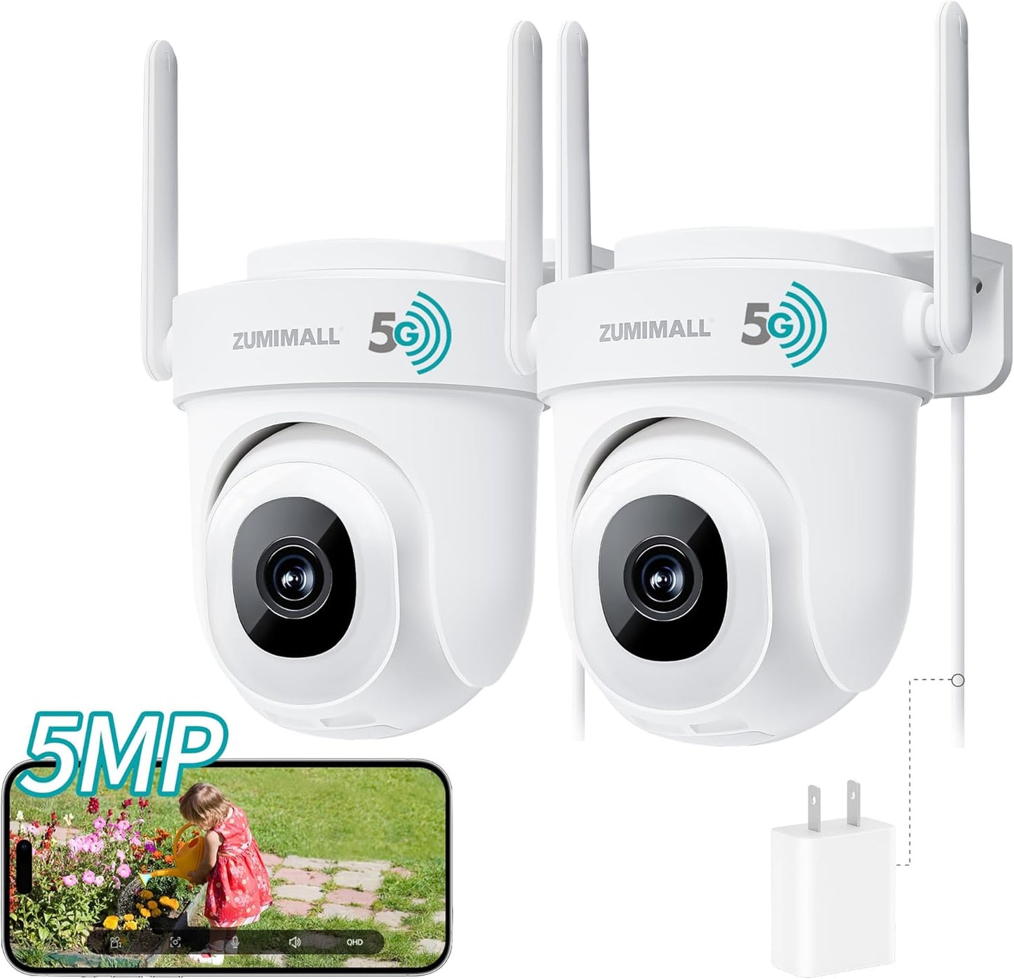Zumimall 5MP 5G Outdoor Security Cameras - 360 PTZ, Alexa Compatible