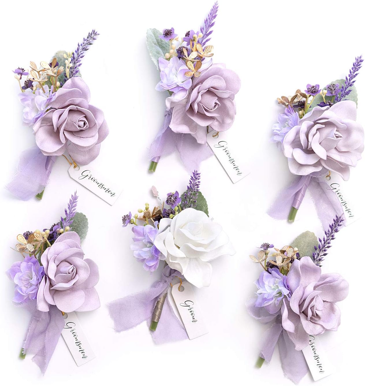 Ling's Moment Boutonniere Set for Men - 6pcs Wedding Decor