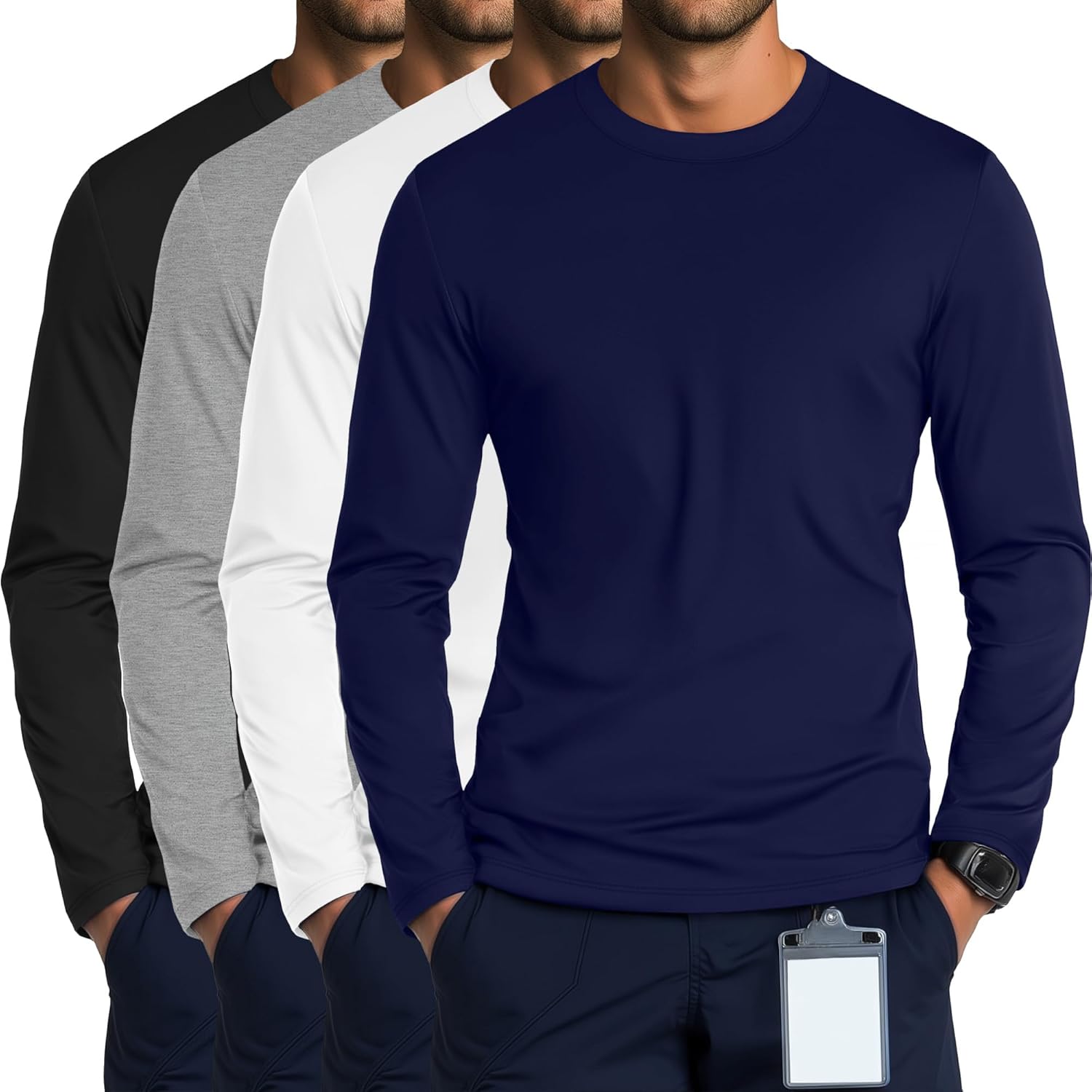 4 Pack Men's Long Sleeve Underscrub Shirts for Comfort and Style