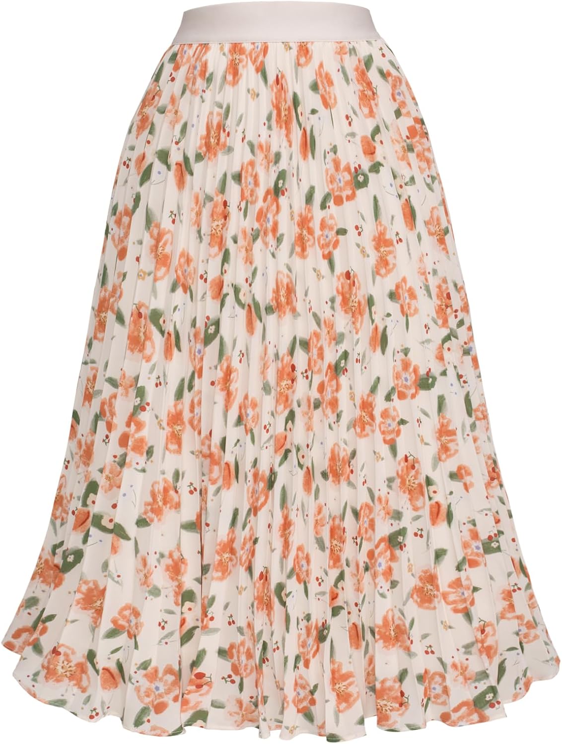 High Elastic Waist Pleated Chiffon Midi Swing Skirt for Women