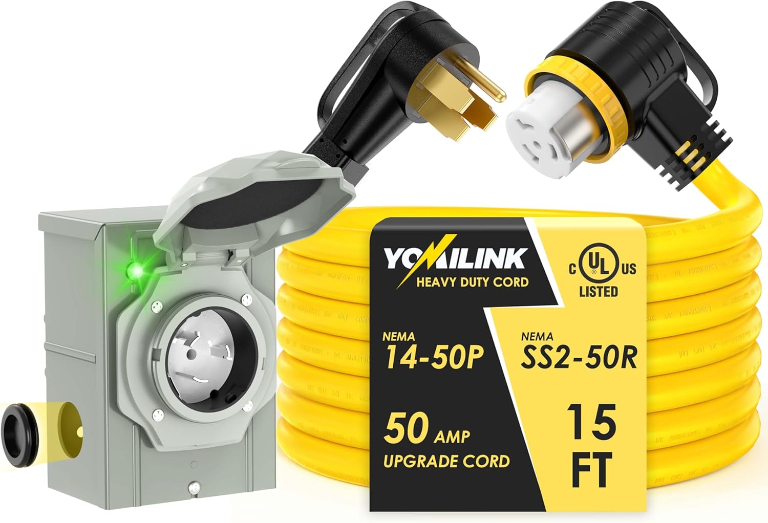 50 Amp 15 Feet Generator Cord with Inlet Box Kit for Easy Use