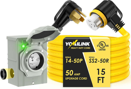50 Amp 15 Feet Generator Cord with Inlet Box Kit for Easy Use