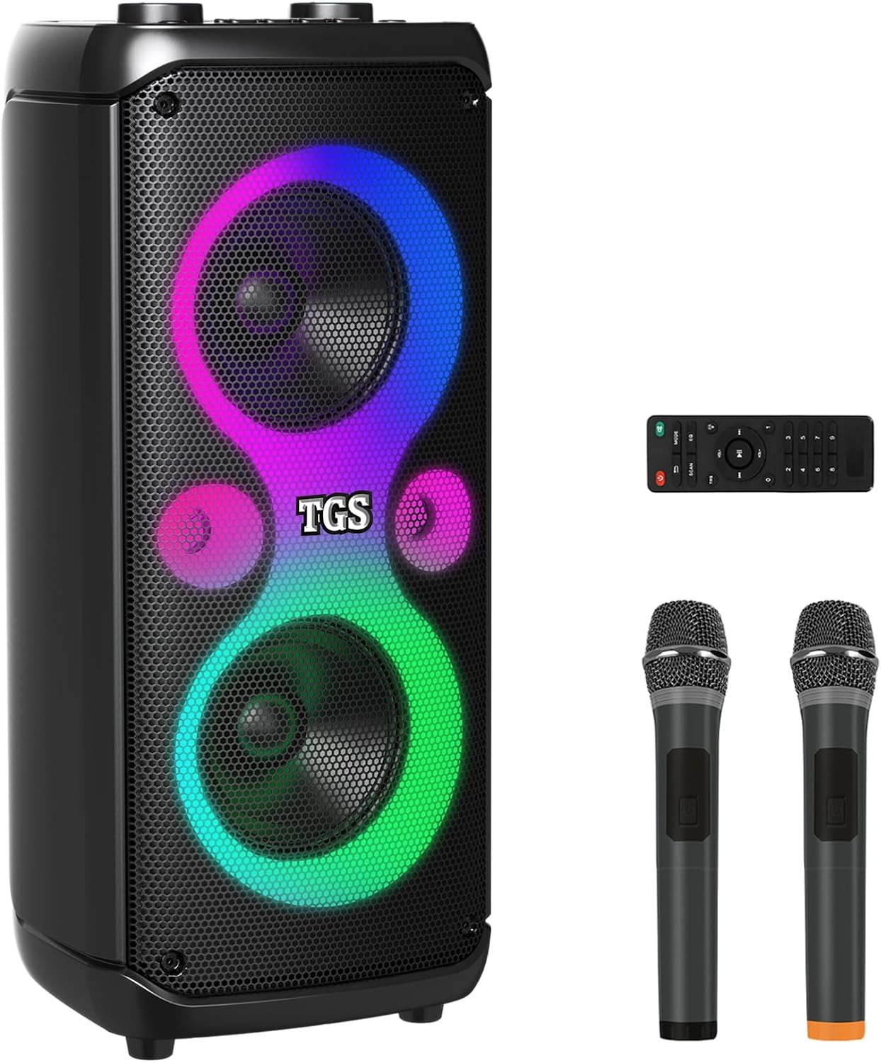 Portable Karaoke Machine with Dual Microphones and LED Lights