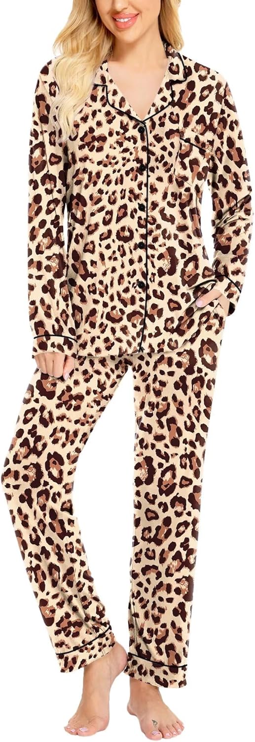 SWOMOG Womens Pajamas Set Long Sleeve Sleepwear for Comfort