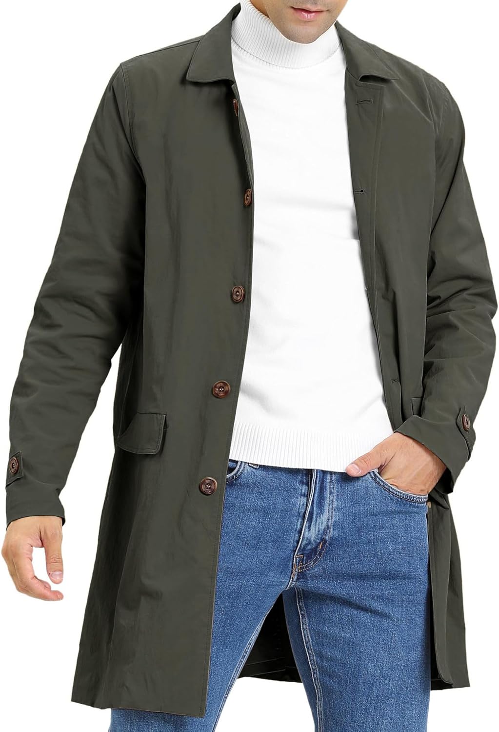 Mens Trench Coat Lightweight Casual Long Jacket for All Seasons