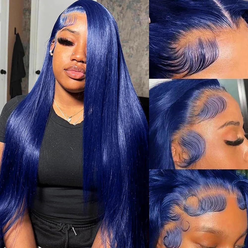 30 Inch Dark Blue Lace Front Wigs Human Hair for Black Women