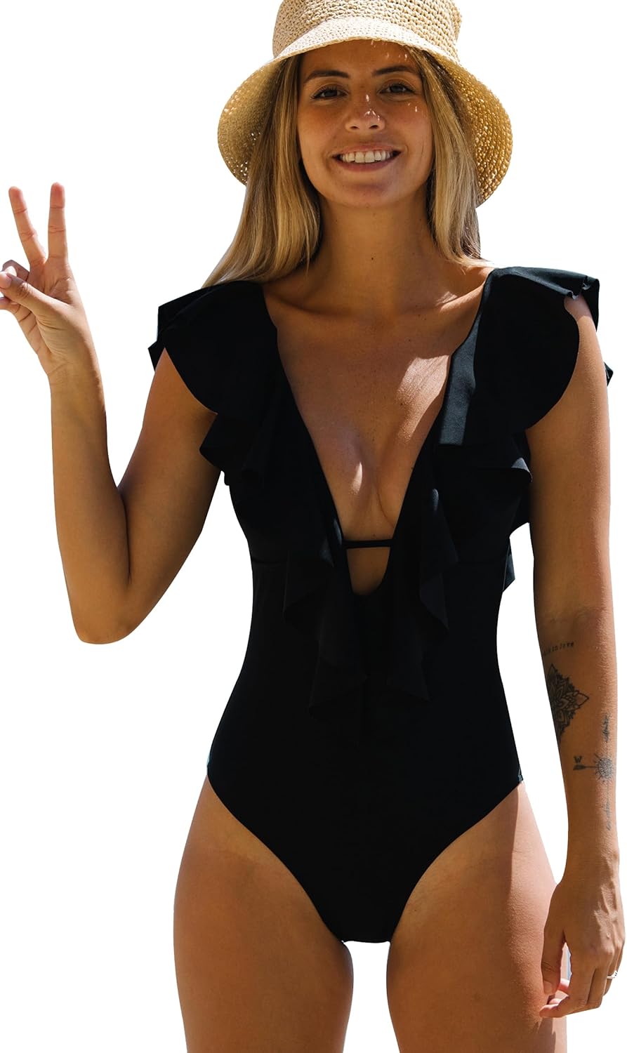 SPORLIKE Women One Piece Swimsuit V-Neck Ruffle Bathing Suit