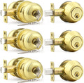 Probrico Polished Brass Entry Door Knob Lock Set and Deadbolt - Keyed