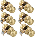 6 Pack Gold Door Knobs Interior Satin Brass Privacy Knob - Coastal
