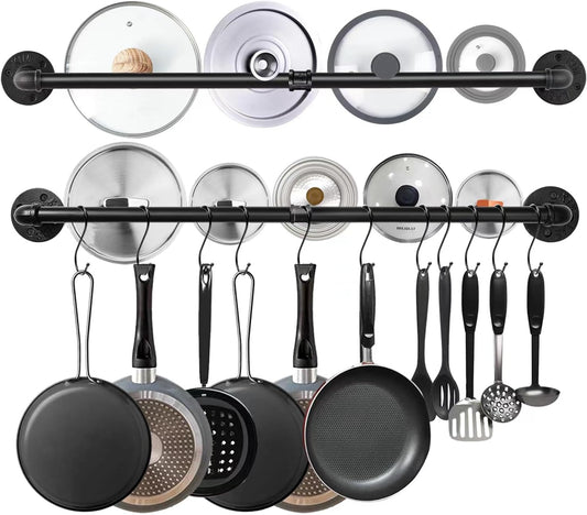 Industrial Pipe Pot Pan Rack for Kitchen with S Hooks - 39 in