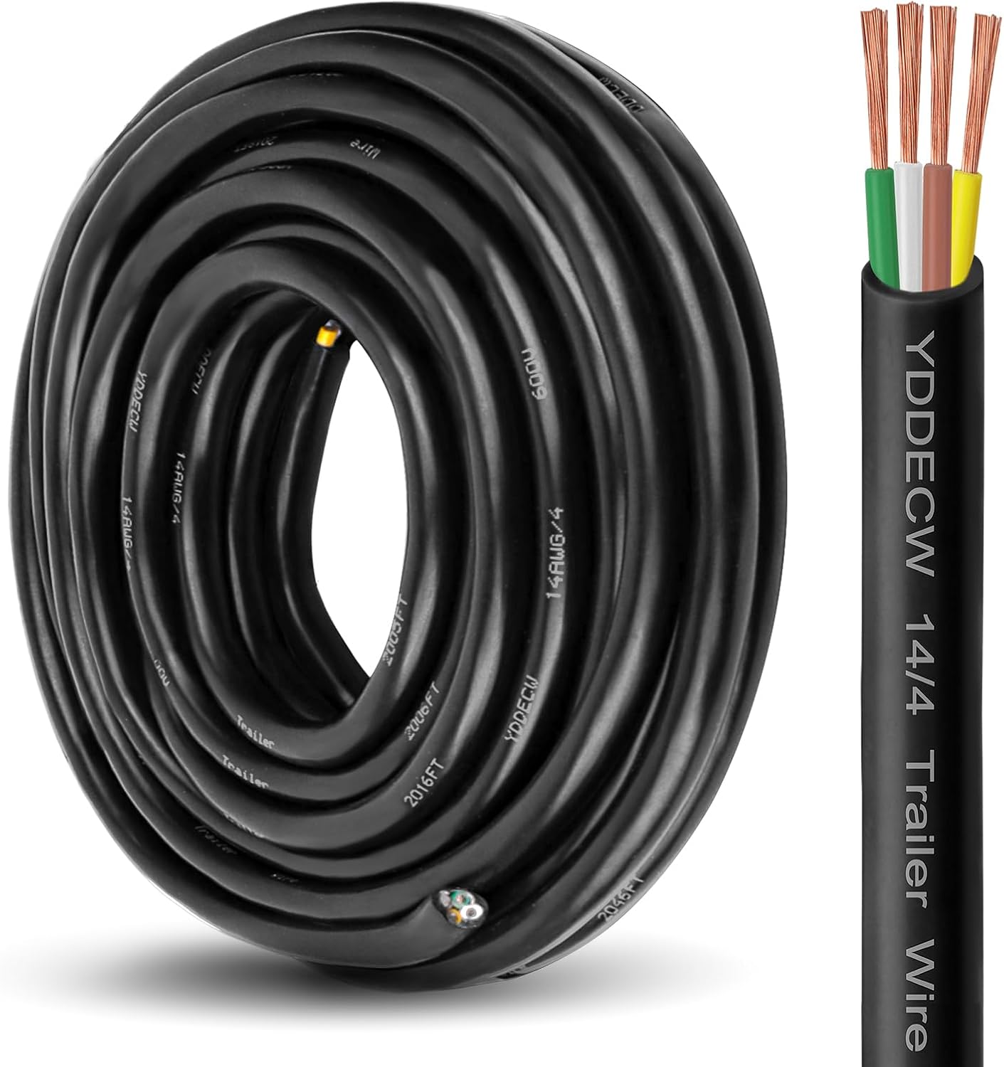 4 Way Trailer Wire 14 Gauge Heavy Duty 25FT Pure Copper Cable