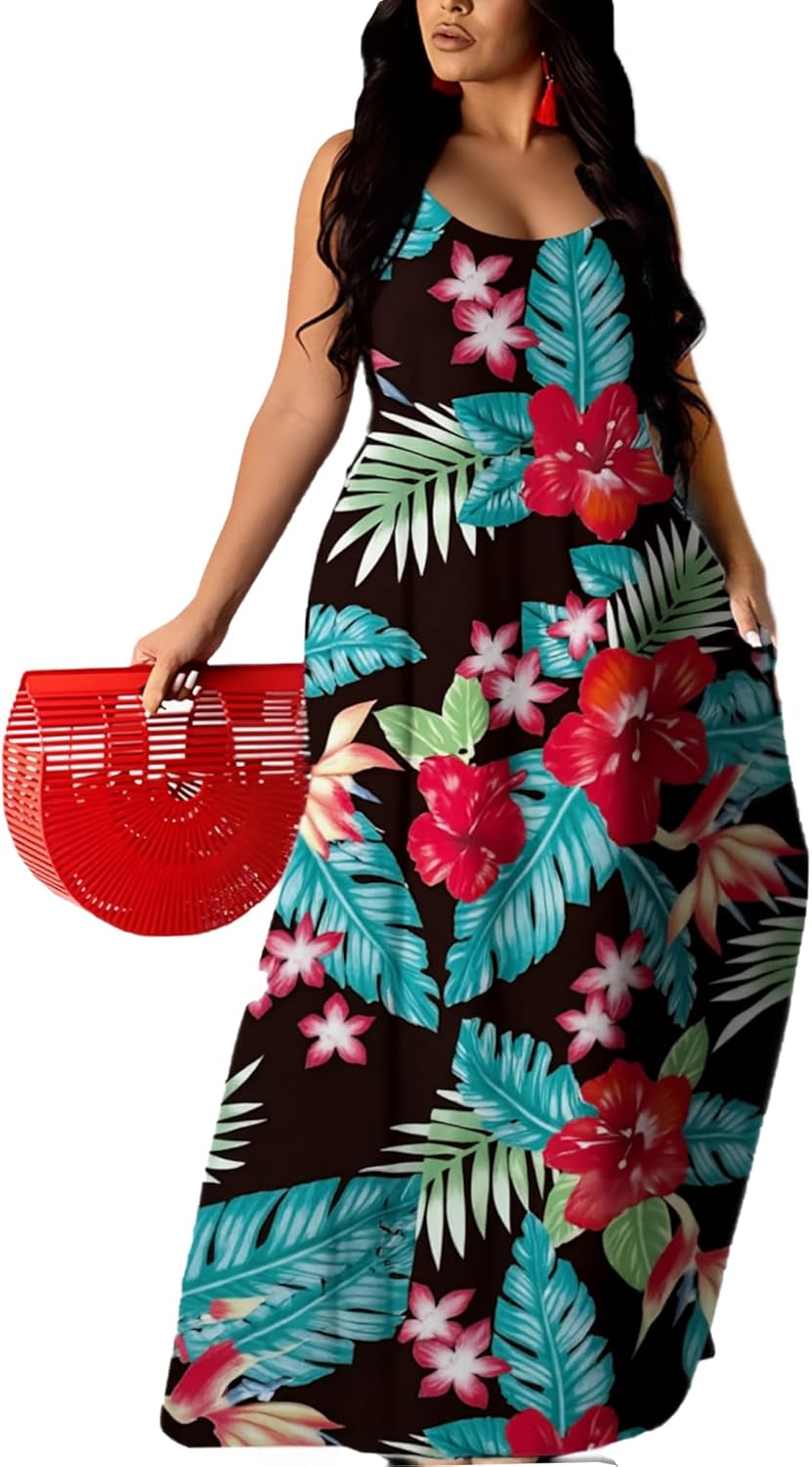 UOUA Hawaiian Dresses Women Plus Size Tropical Boho Beach Dress