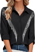 MYMORE Womens Sparkly Fringe Button Down Shirt - Western (Style 8NFV)