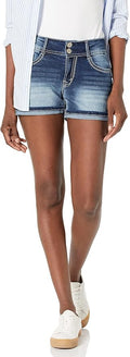 WallFlower Women's Luscious Curvy Denim Shorts Mid-Rise - Belted Bling