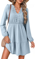 Fall Dresses for Women Lace Hollow Out Embroidered V Neck Mini Dress