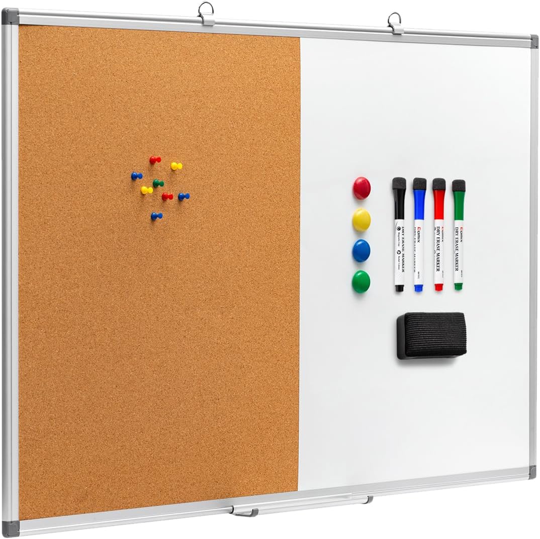 Comix Cork Board Magnetic Dry Erase Board Combo for Organization