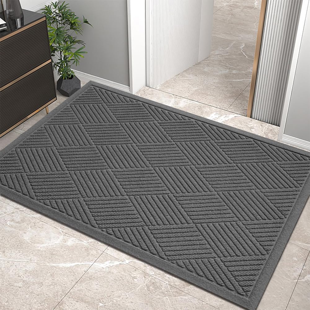 Sturdy Front Door Mat for Indoor Outdoor Use, Charcoal Color