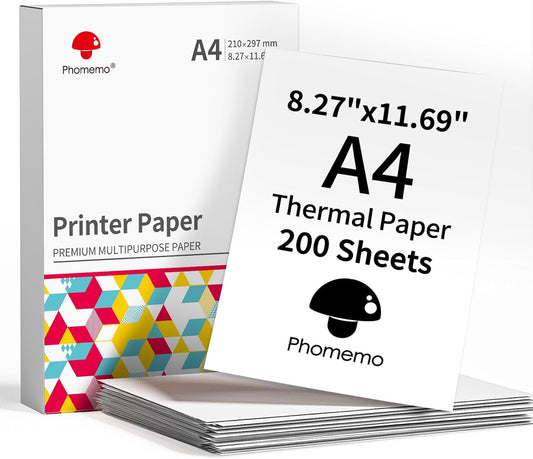 200 Sheets Phomemo Thermal Paper 8.27x11.69 Quick-Dry for M08F M832 M833 M834