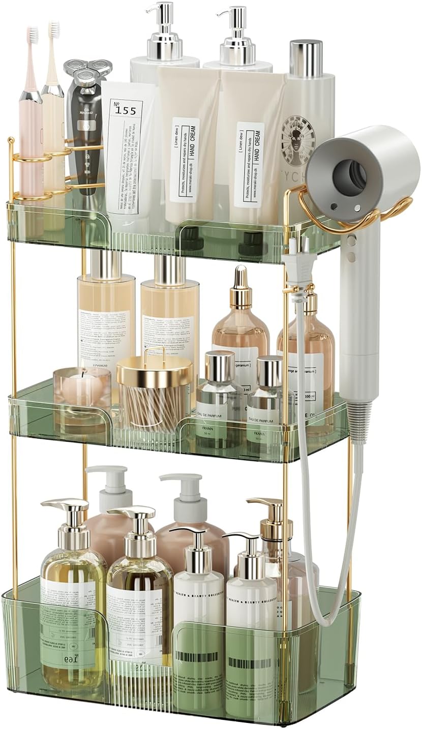 Bathroom Counter Organizer with Hair Dryer Holder for Storage