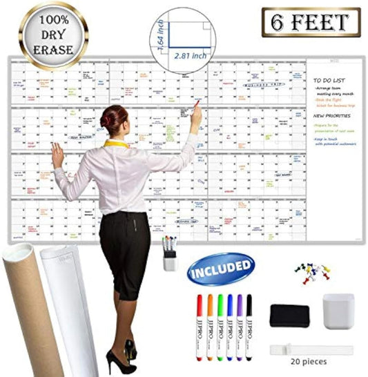 Large Reusable Dry Erase Yearly Wall Calendar for Home & Office