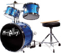 Music Alley 3 Piece Kids Drum Set with Drum Sticks & Throne - Real