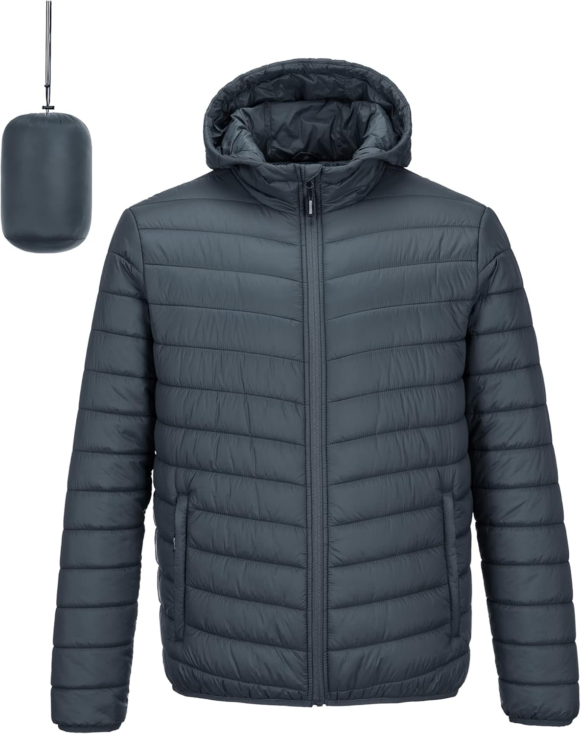 Outdoor Ventures Men's Lightweight Packable Hooded Puffer Jacket