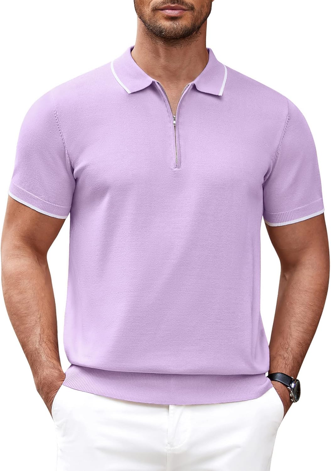 Stylish COOFANDY Men's Zipper Polo Shirt for Casual Wear