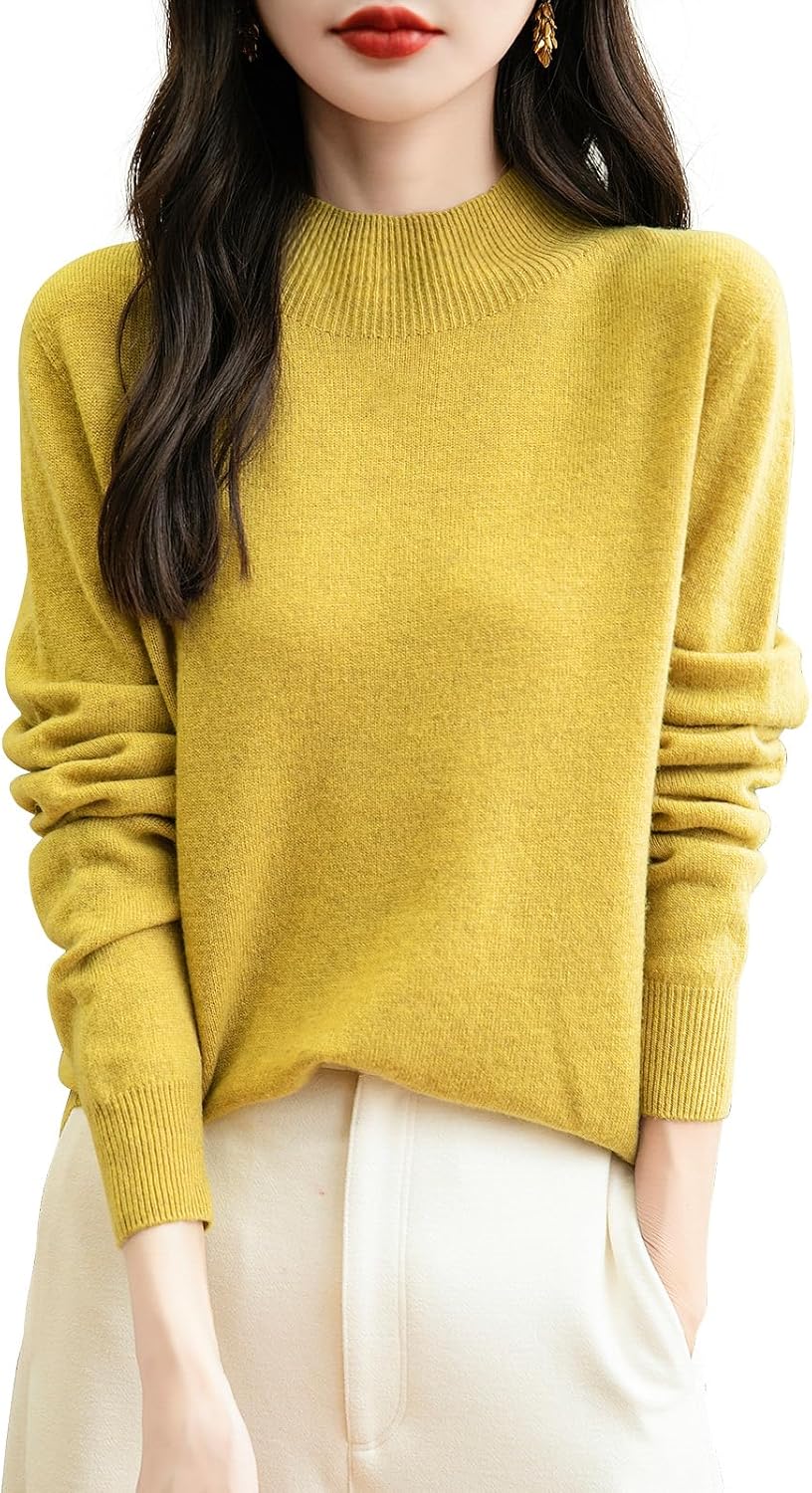 Women's 100% Merino Wool Seamless Mock Neck Sweater for Comfort