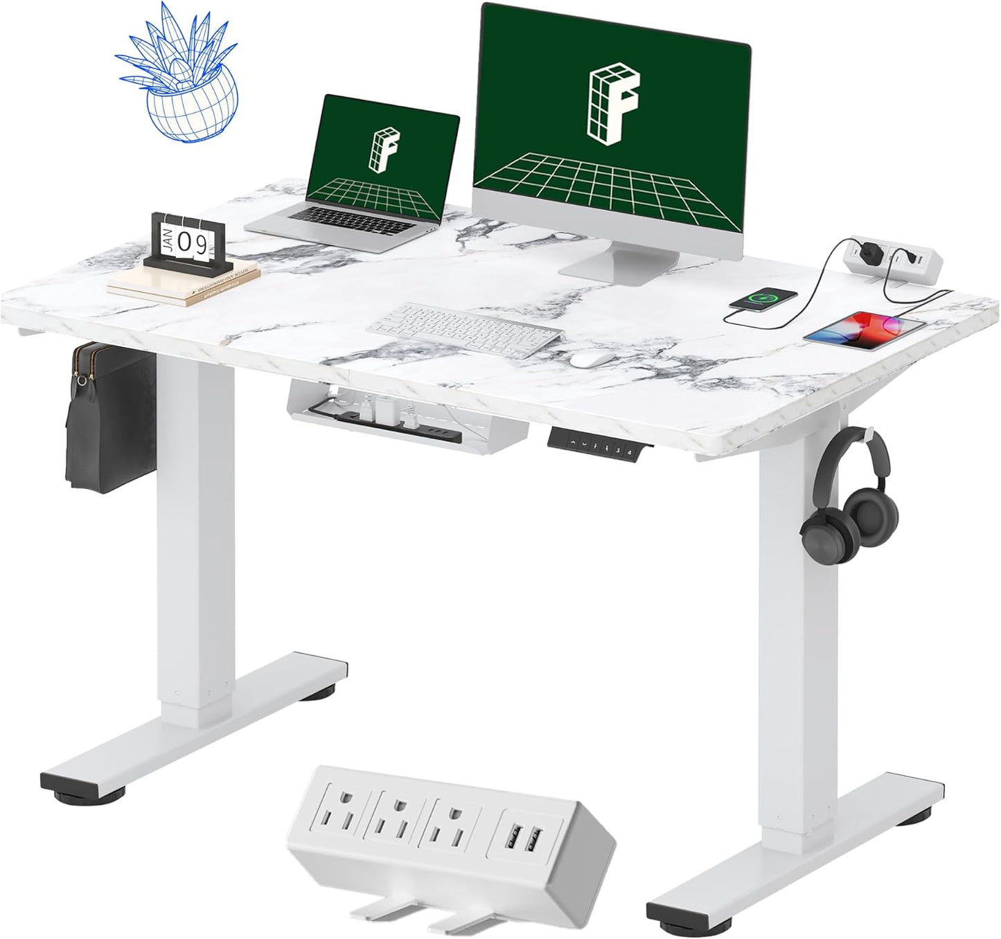 FLEXISPOT EN2 Height Adjustable Standing Desk with Power Outlet 48ft