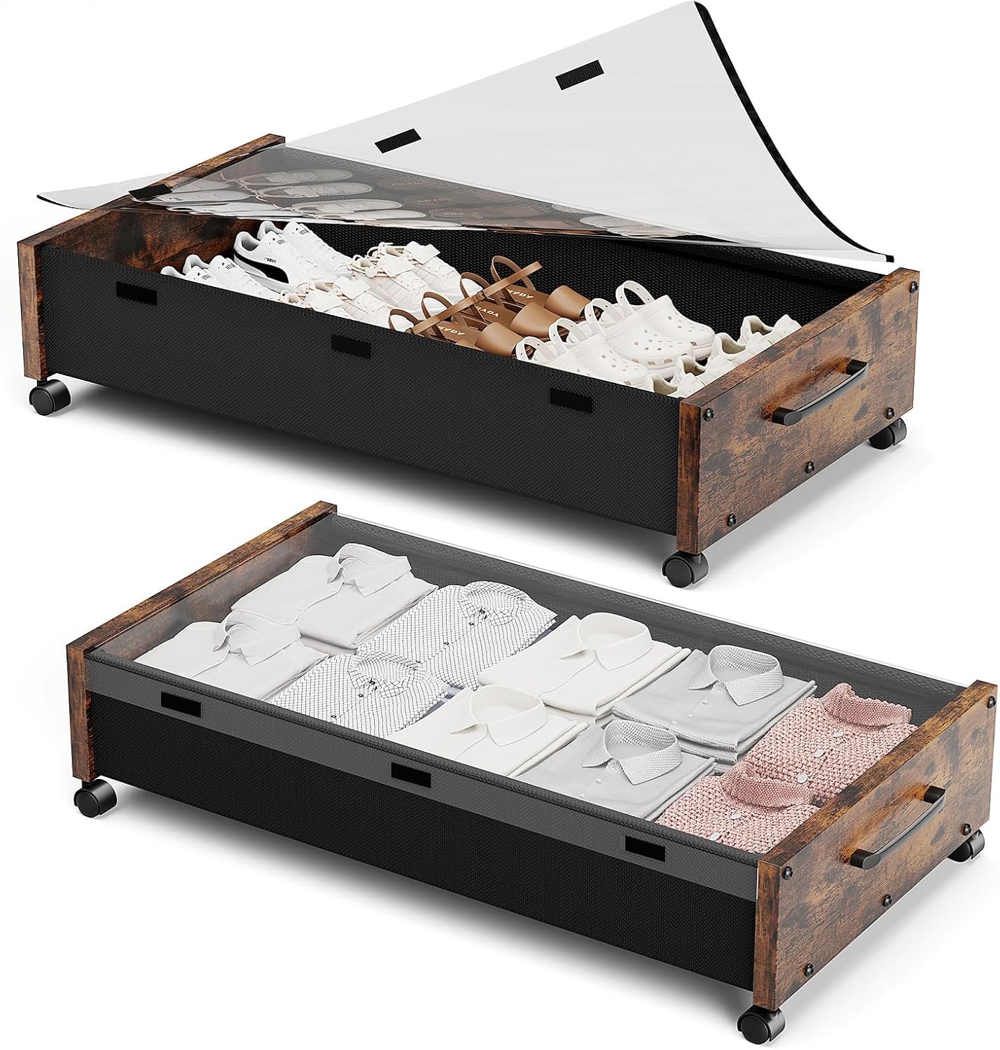 KITHELP Wooden Under Bed Storage with Wheels for Easy Access
