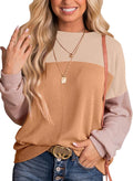 Womens Color Block Knit Pullover Top - Casual Loose Crewneck