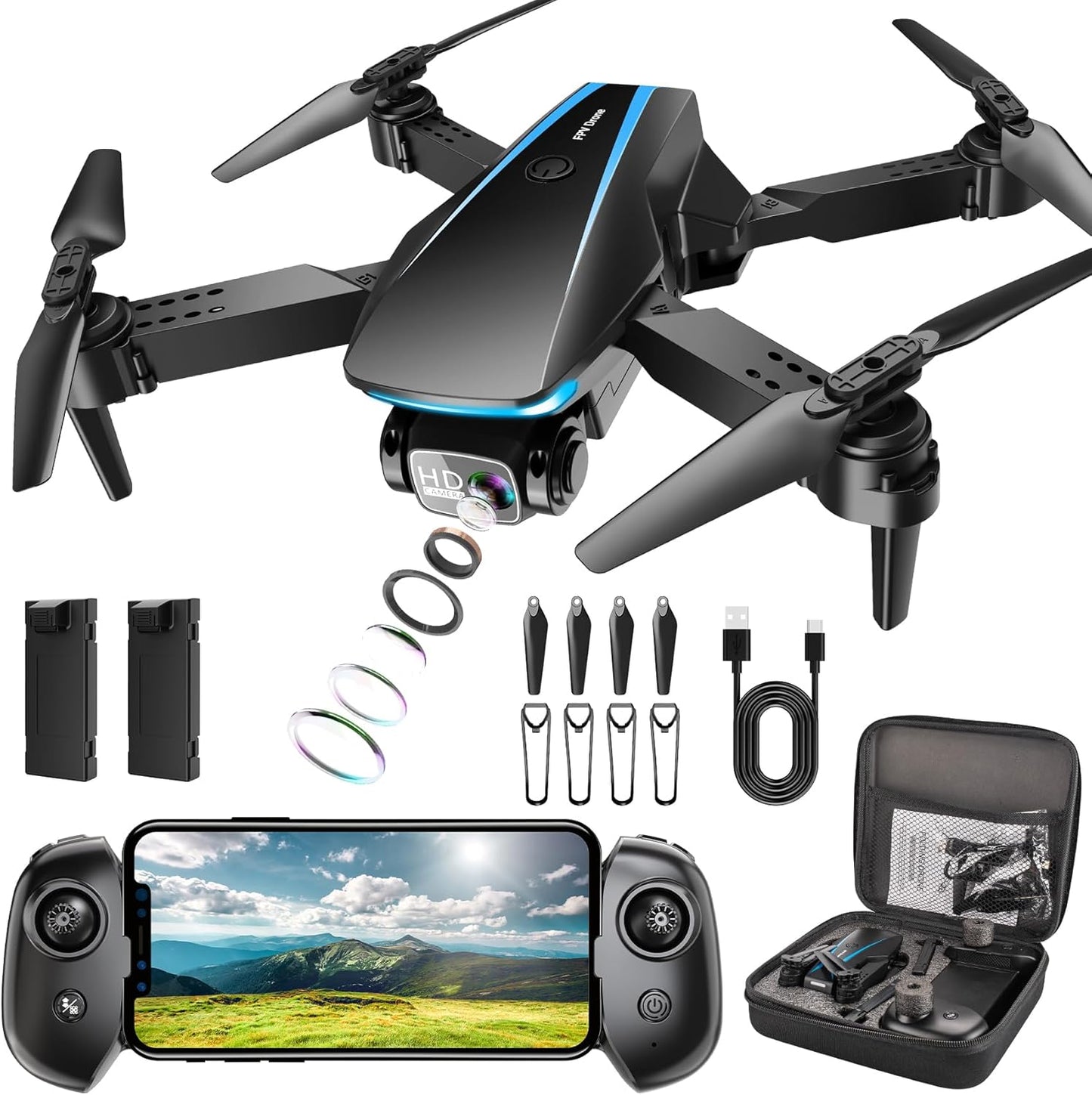 Drone with Camera - 1080P HD Foldable Drone for Adults