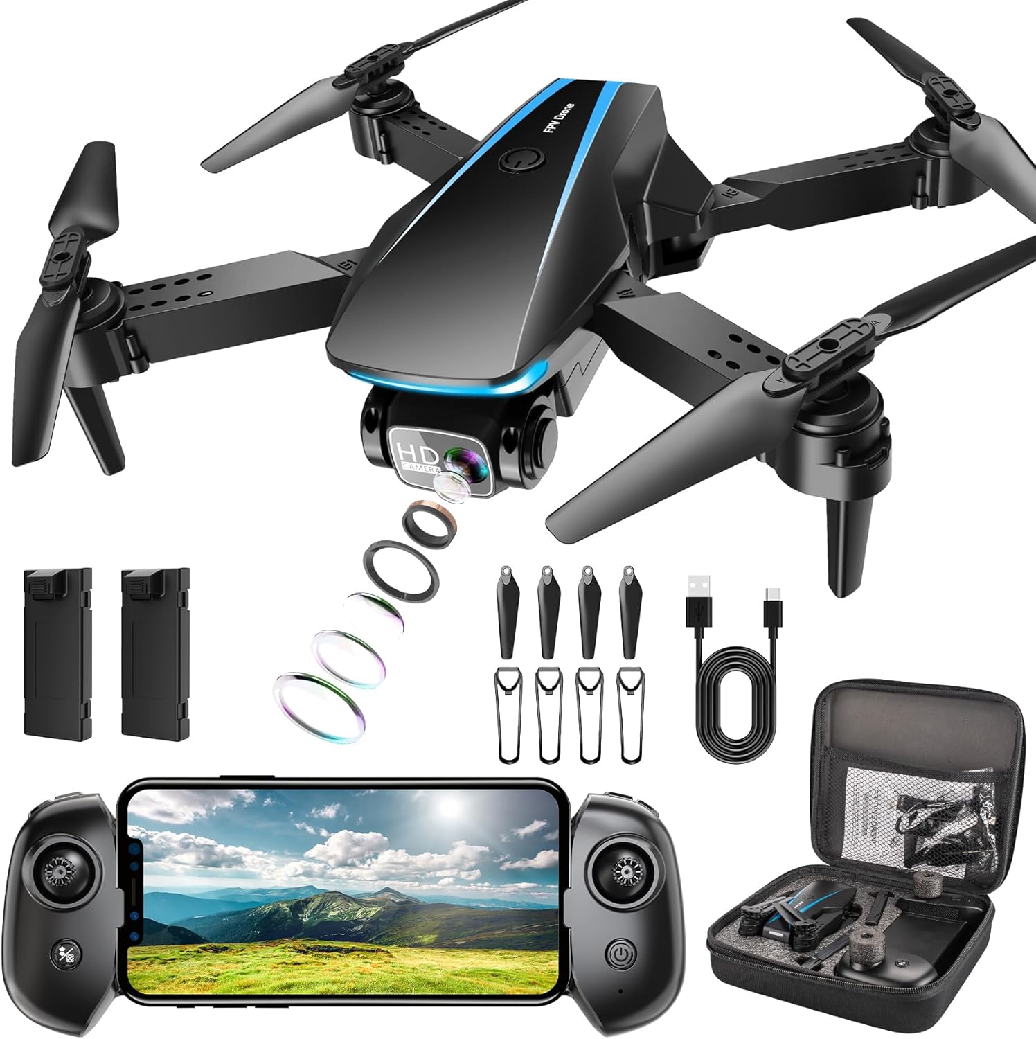 Drone with Camera - 1080P HD Foldable Drone for Adults